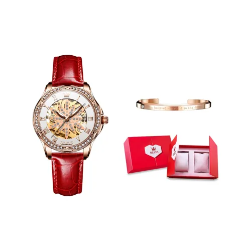 OLEVS Механические часы с ремешком из нержавеющей стали женские с белым циферблатом