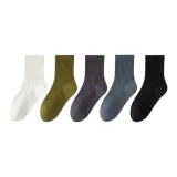 ① Осенние и зимние универсальные носки Crew (Белый + Зеленый + Темно-серый + Асфальтово-серый + Черный)