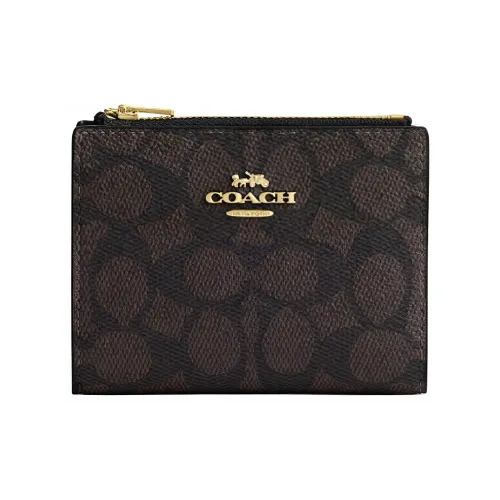 COACH Покрытый холст Кошелек Мини Женский Коричневый