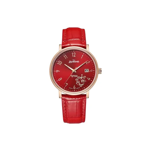 Disney Кварцевый механизм кожаный ремешок женские часы красный циферблат