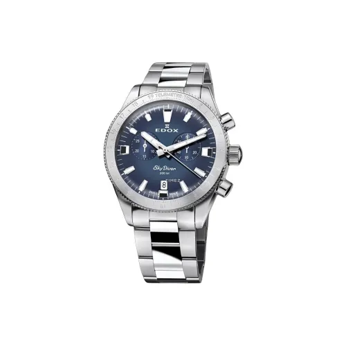 EDOX Skydiver Кварцевый механизм Мужские часы Циферблат 40 мм Синий Нержавеющая сталь Корпус Нержавеющая сталь Ремешок