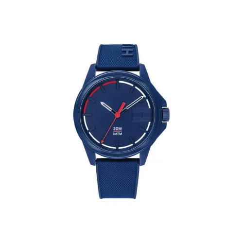 Tommy Hilfiger Мужские часы Кварцевый механизм Пластиковый ремешок 46 мм Синий циферблат