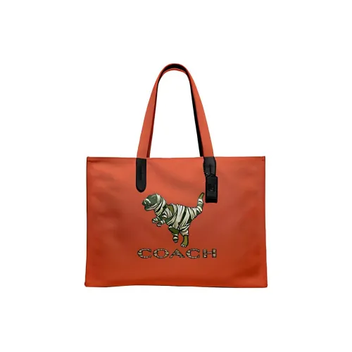 COACH Recycled Tote Переработанный холст с кожей Тоут Сумка Сумка для покупок Сумка на одно плечо Большая мужская оранжево-красная