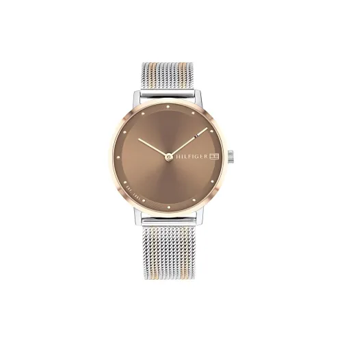 Tommy Hilfiger Женские часы Кварцевый механизм Ремешок из нержавеющей стали 35 мм Коричневый циферблат