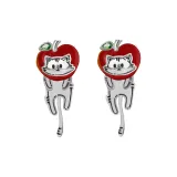 Серьги-кольца "Яблоко" с котенком, 1 пара