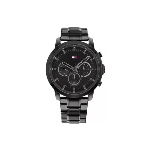 Tommy Hilfiger Мужские часы Кварцевый механизм Стальной ремешок с ионным покрытием 46 мм черный циферблат