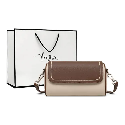 MILLIE'S Корова Кожа Цилиндрическая Сумка Сумка через плечо Подушка Сумка Сумка на плечо Женская Бежевая и Кофейная