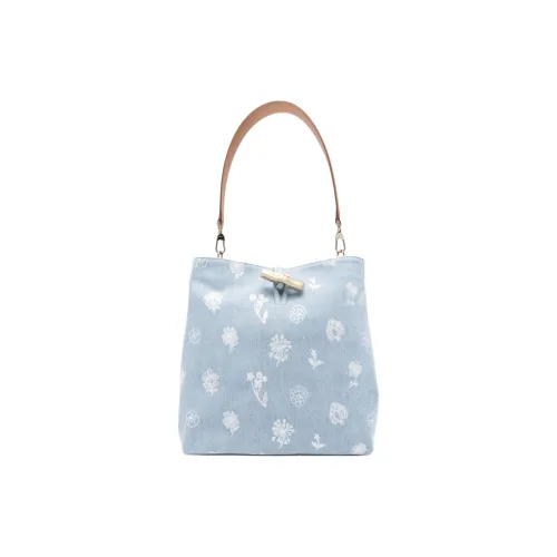 LONGCHAMP Le Roseau Сумка через плечо из ткани и коровьей кожи среднего размера женская синяя