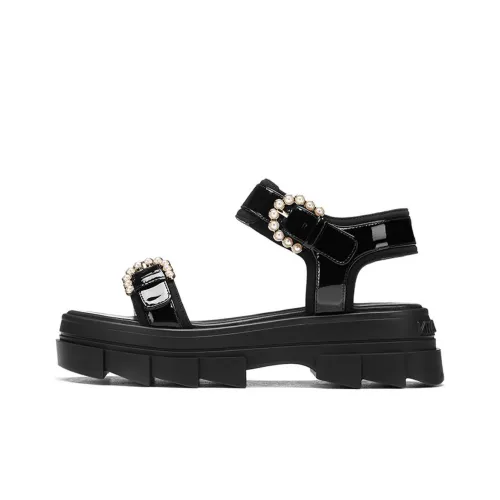 Stuart Weitzman SW Noho Pearl Buckle One Strap Sandals Women's Black POIZON Merch Складной Зонт