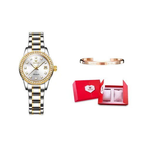 OLEVS Механические часы с ремешком из нержавеющей стали женские с белым циферблатом