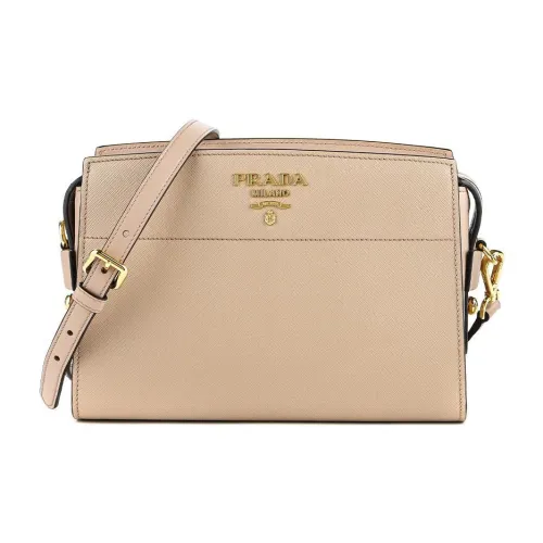 PRADA Saffiano Телячья кожа Сумка через плечо Женская Бежевая