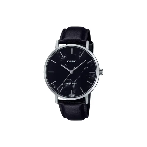CASIO Кварцевый механизм Кожаный ремешок Часы Мужские Черный циферблат