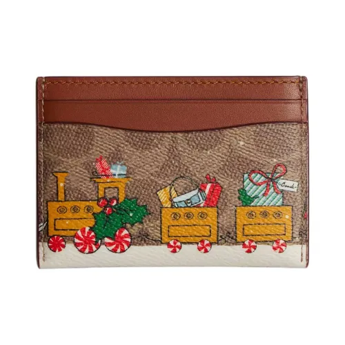 COACH Покрытый холст Картхолдер Мини Женские Коричневый с Карамель