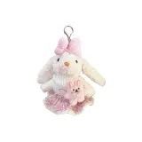 Белый свитер, вязаная юбка, длинный ушный кролик (розовый крючок)