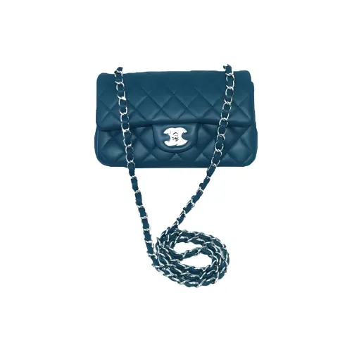 CHANEL Classic Flap CF Овчина Металл Цепочка Сумка через плечо Мини Женские Озерный зеленый