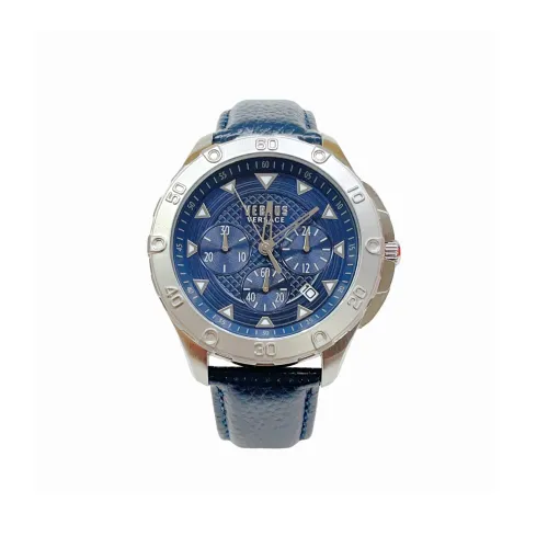 VERSUS VERSACE Мужские часы Кварцевый механизм Кожаный ремешок 46 мм Синий циферблат