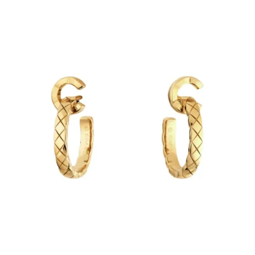 CHANEL Серьги-кольца COCO Мотив Matelassé, Модель Среднего Размера, Желтое Золото 18 Карат