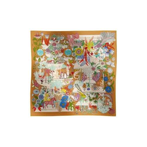 HERMES Шелковый шелк Mulberry Шарфы Женские Позолоченный Бежевый