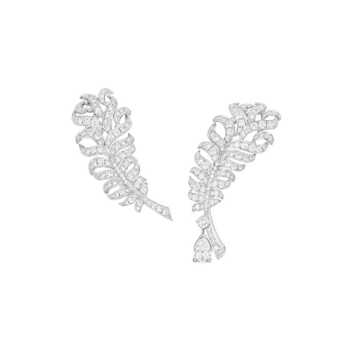 CHANEL Серьги Вдоль Уха Plume De CHANEL Белое Золото 18 Карат, Бриллианты