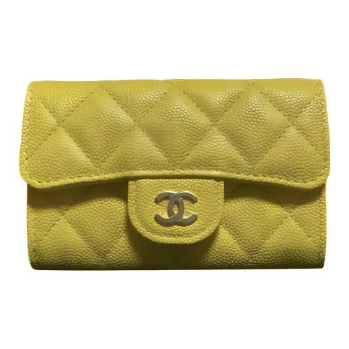 CHANEL Текстура с рельефом кожа с текстурой личи коровья кожа кошелек кошелек держатель для карт женский желтый