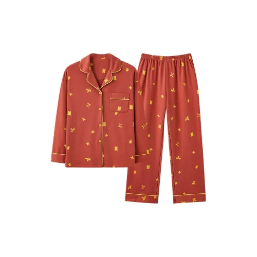 XIAFENYAN Пижамный комплект женский оранжевый красный