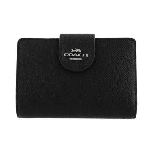 COACH Corner Zip Кожа Держатель для карт кошелек Средний Women's Silver Черный