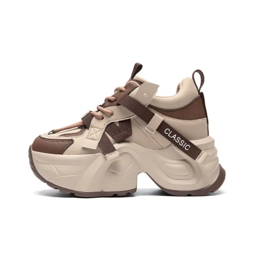 ZHR Износостойкий и Легкий Низкий Топ Кроссовки с Толстой Подошвой Женские Абрикос Кофейный