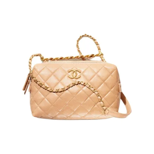 CHANEL 22SS Телячья кожа Bowling Сумки Сумка через плечо с цепью Маленькая женская Бежевый