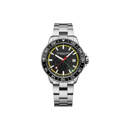 Raymond Weil Кварцевый механизм Мужские часы Часы 42 мм Черный циферблат Корпус из нержавеющей стали Ремешок из нержавеющей стали