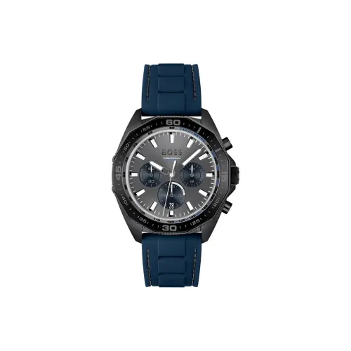 Hugo Boss Мужские часы Кварцевый механизм Силиконовый ремешок 44 мм Черный циферблат
