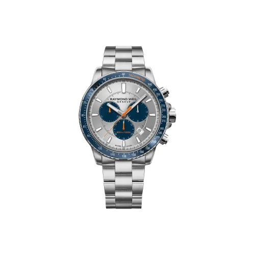 Raymond Weil Кварцевый механизм Мужские часы Часы 43 мм Серебристый циферблат Корпус из нержавеющей стали Ремешок из нержавеющей стали