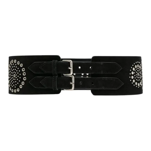 10 CORSO COMO Suede Leather Belts Men's Black Width 7cm