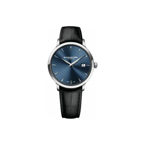 Raymond Weil Кварцевый механизм Мужские часы Часы 39 мм Синий циферблат Корпус из нержавеющей стали Ремешок из коровьей кожи