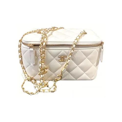 CHANEL 22K Осень и зима Овечья кожа Золото Металл Коробка Сумка Косметичка Сумка через плечо Сумка на плечо Женская Белая