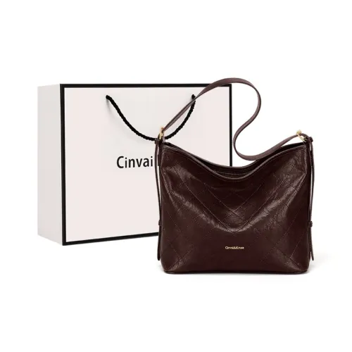 CinvaiKrose Корова Кожа с Синтетической Кожей Ведрообразная Сумка Плечевая Сумка Стандартная Женская Темно-Коричневый Черный