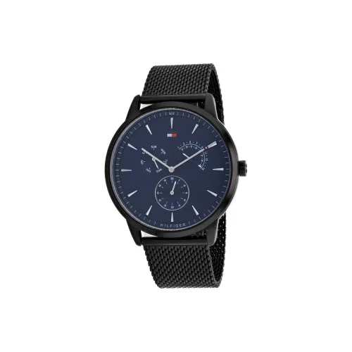 Tommy Hilfiger Мужские часы Кварцевый механизм Ремешок из нержавеющей стали 44 мм Черный циферблат