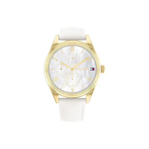 Tommy Hilfiger Наручные часы Кварцевый механизм Кожаный ремешок 38 мм Жемчужная раковина Циферблат Цвет Женские часы