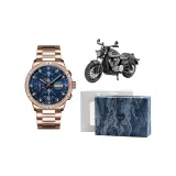 Розовый корпус, синий циферблат, розовый стальной браслет, подарочная коробка, комплект