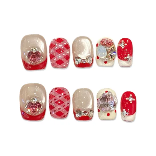 XIAMEIYU Шанхай Стиль Возлюбленная Sweet Style Bowknot Розовый бриллиант 15 мм False Nail Короткий LADDER