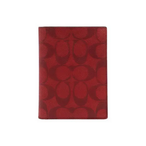 COACH Покрытый холст Кошелек Держатель для карт Держатель для паспорта Мужской Вишнево-красный