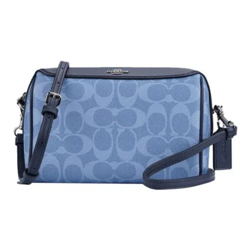 COACH Bennett Покрытый холст с кожаными вставками Бостон Сумка через плечо Маленькая Женская Джинсовая Синяя