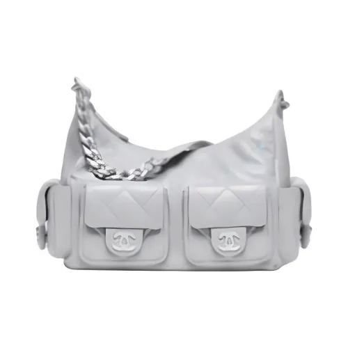 CHANEL Овечья кожа Hippy Сумка Мотоциклетная Сумка Сумка Сумка через плечо Women's Silver Серый