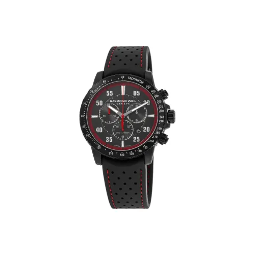 Raymond Weil Мужские часы Кварцевый механизм Циферблат 43 мм Черный корпус Нержавеющая сталь Кожаный ремешок