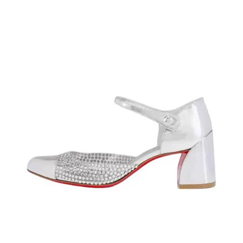 CL MISS MJ Strass Грубый каблук Туфли Мэри Джейн 5,5 см Женские Серебряные