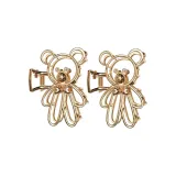 Металл, вырез, медведь, заколка-краб [Золотой, 2 шт]