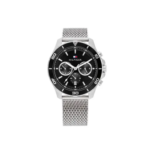 Tommy Hilfiger Мужские часы Кварцевый механизм Металлический ремешок 43 мм Черный циферблат