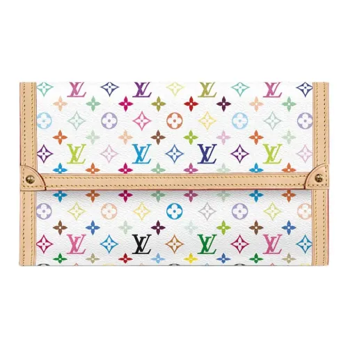 LOUIS VUITTON Takashi Murakami Коллаборация Sarah Покрытый холст Кошелек Женский Белый и Многоцветный