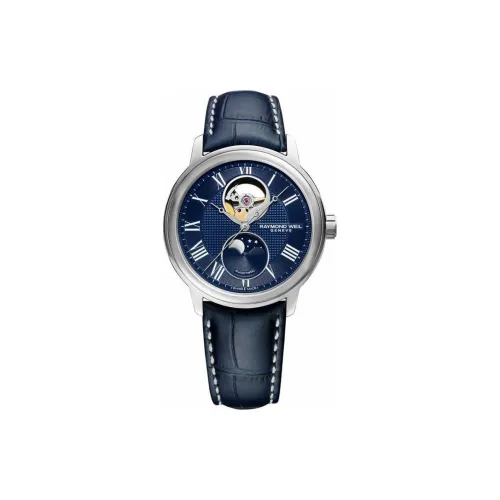 Raymond Weil Автоматический Механический Часы Мужские Циферблат 39,5 мм Синий Нержавеющая Сталь Корпус Коровья Кожа Ремешок
