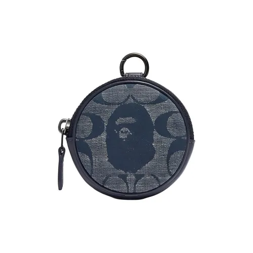 COACH Шамбре с дубленой кожей клатч цилиндрическая сумка кошелек для монет мини унисекс джинсовый синий