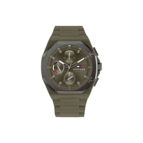Tommy Hilfiger Мужские часы Кварцевый механизм Пластиковый ремешок 44 мм Зеленый циферблат